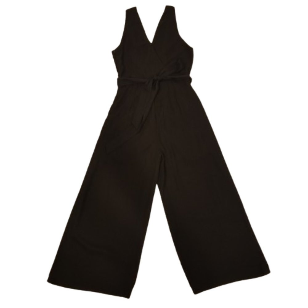 Tie Waist Flowy Long Wide Leg Elegant Black Romper Jumpsuit Sienna Sky